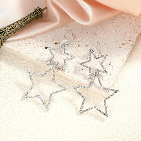 أقراط متدلية على شكل نجمة، أقراط مابور بسيطة مجوفة على شكل نجمة خماسية مبالغ فيها على شكل نجمة أقراط كبيرة مضادة للحساسية أقراط على شكل نجمة خماسية خفيفة الوزن للنساء (زوج واحد) in Kuwait