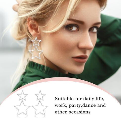 أقراط متدلية على شكل نجمة، أقراط مابور بسيطة مجوفة على شكل نجمة خماسية مبالغ فيها على شكل نجمة أقراط كبيرة مضادة للحساسية أقراط على شكل نجمة خماسية خفيفة الوزن للنساء (زوج واحد) in Kuwait