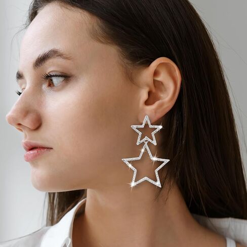 أقراط متدلية على شكل نجمة، أقراط مابور بسيطة مجوفة على شكل نجمة خماسية مبالغ فيها على شكل نجمة أقراط كبيرة مضادة للحساسية أقراط على شكل نجمة خماسية خفيفة الوزن للنساء (زوج واحد) in Kuwait