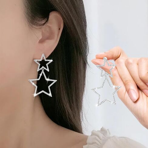 أقراط متدلية على شكل نجمة، أقراط مابور بسيطة مجوفة على شكل نجمة خماسية مبالغ فيها على شكل نجمة أقراط كبيرة مضادة للحساسية أقراط على شكل نجمة خماسية خفيفة الوزن للنساء (زوج واحد) in Kuwait