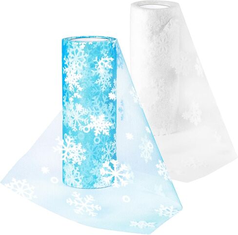 2 Rolls 20 Yards Snowflake Tulle Roll 6 Inch Fabric Tulle Snowflake Tulle Ribbon for Craft Making Bows Tutu Skirt Sewing Chair Wedding Party Christmas Decorations, 2 Colors in Saudi Arabia