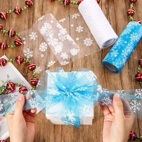 2 Rolls 20 Yards Snowflake Tulle Roll 6 Inch Fabric Tulle Snowflake Tulle Ribbon for Craft Making Bows Tutu Skirt Sewing Chair Wedding Party Christmas Decorations, 2 Colors in Saudi Arabia