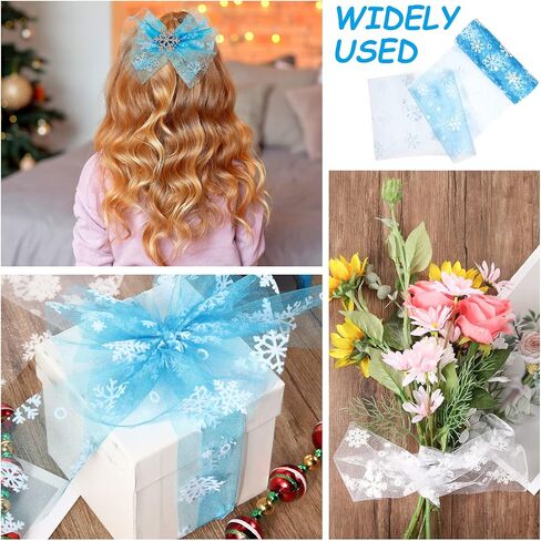 2 Rolls 20 Yards Snowflake Tulle Roll 6 Inch Fabric Tulle Snowflake Tulle Ribbon for Craft Making Bows Tutu Skirt Sewing Chair Wedding Party Christmas Decorations, 2 Colors in Saudi Arabia