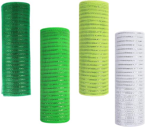 4 Rolls Deco Mesh Ribbon for Wreath Decor, 10 Inch *30 FT St. Patrick's Day Decor Green White Mesh Roll Wreath Making Supplies Crafts for Saint Patricks Day Spring Wreath Decorations in Kuwait