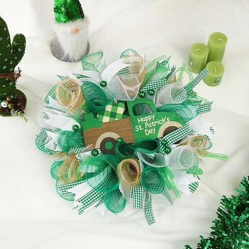 4 Rolls Deco Mesh Ribbon for Wreath Decor, 10 Inch *30 FT St. Patrick's Day Decor Green White Mesh Roll Wreath Making Supplies Crafts for Saint Patricks Day Spring Wreath Decorations in Kuwait