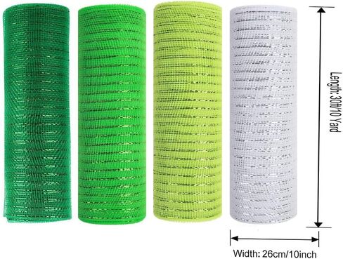 4 Rolls Deco Mesh Ribbon for Wreath Decor, 10 Inch *30 FT St. Patrick's Day Decor Green White Mesh Roll Wreath Making Supplies Crafts for Saint Patricks Day Spring Wreath Decorations in Kuwait