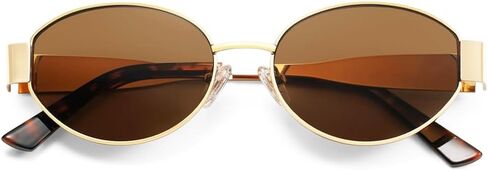 Stylish Metal Oval Frame Sunglasses for Women, Trendy UV400 Protection Shades, Lightweight & Shatterproof, Chic Gold Frame for Fashionable Looks in Saudi Arabia