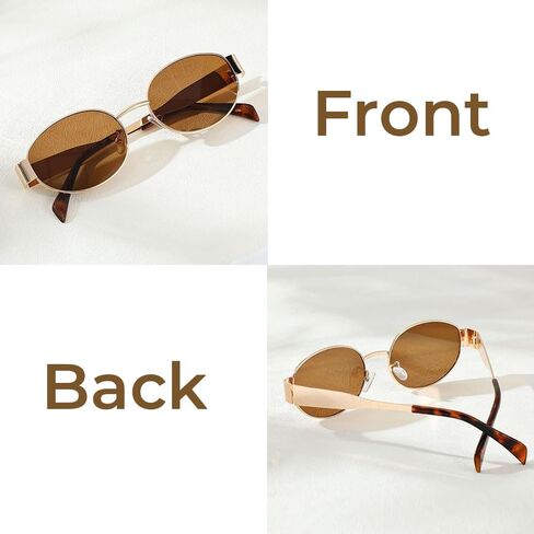 Stylish Metal Oval Frame Sunglasses for Women, Trendy UV400 Protection Shades, Lightweight & Shatterproof, Chic Gold Frame for Fashionable Looks in Saudi Arabia