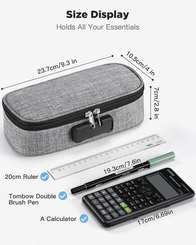 Zannaki Cute Pencil Case with Lock for Boys and Girls, Soft Large Capacity Pencil Case with Handle, Cool School Supplies Pencil Box Pen Stationery Storage Bag Organizer for Kids Teens Adults, Grey in Saudi Arabia