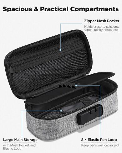 Zannaki Cute Pencil Case with Lock for Boys and Girls, Soft Large Capacity Pencil Case with Handle, Cool School Supplies Pencil Box Pen Stationery Storage Bag Organizer for Kids Teens Adults, Grey in Saudi Arabia