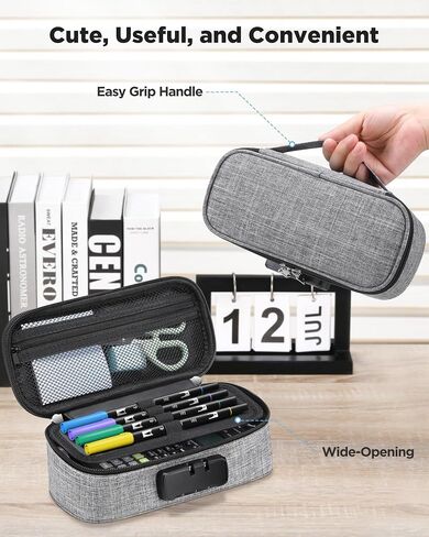 Zannaki Cute Pencil Case with Lock for Boys and Girls, Soft Large Capacity Pencil Case with Handle, Cool School Supplies Pencil Box Pen Stationery Storage Bag Organizer for Kids Teens Adults, Grey in Saudi Arabia