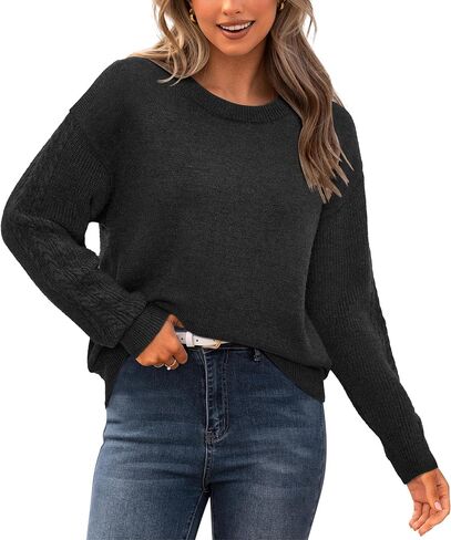Newshows Womens 2024 Fall Sweater Wool Crewneck Winter Fashion Cable Knit Long Sleeve Business Casual Outfits Pullover Tops in Kuwait