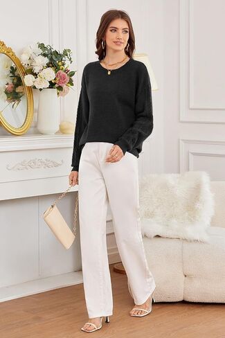 Newshows Womens 2024 Fall Sweater Wool Crewneck Winter Fashion Cable Knit Long Sleeve Business Casual Outfits Pullover Tops in Kuwait