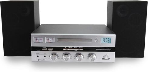 VICTOR Milwaukee 50 Watt Desktop Bluetooth Stereo System with CD/MP3 Player, FM Radio, Functioning VU Meters, and Detached Stereo Speakers, Black in Kuwait