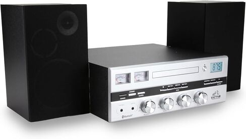 VICTOR Milwaukee 50 Watt Desktop Bluetooth Stereo System with CD/MP3 Player, FM Radio, Functioning VU Meters, and Detached Stereo Speakers, Black in Kuwait