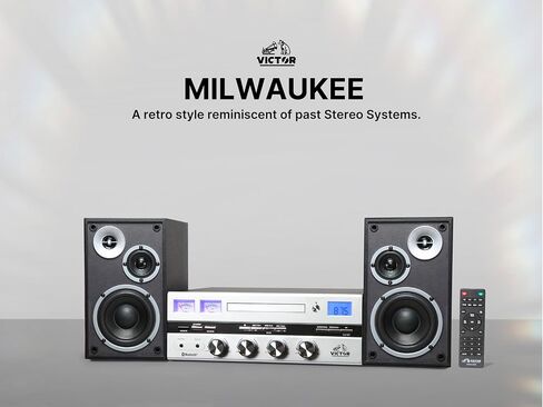 VICTOR Milwaukee 50 Watt Desktop Bluetooth Stereo System with CD/MP3 Player, FM Radio, Functioning VU Meters, and Detached Stereo Speakers, Black in Kuwait