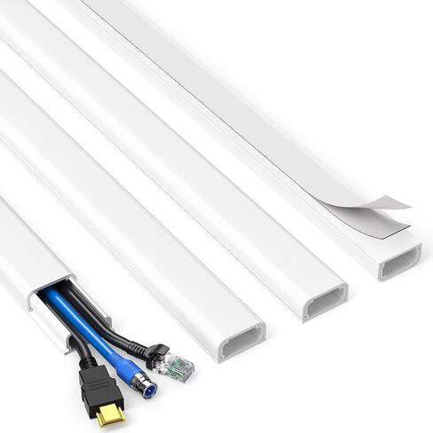 Delamu Cord Hider, 62.8in Cord Cover Wall, One-Cord Cable Hider, Wire Covers for Cords, Cable Cover Cable Raceway, Wall Cord Cable Concealer, Wire Hiders for TV on Wall, 4xL15.7 W0.59 H0.4in, White in Kuwait