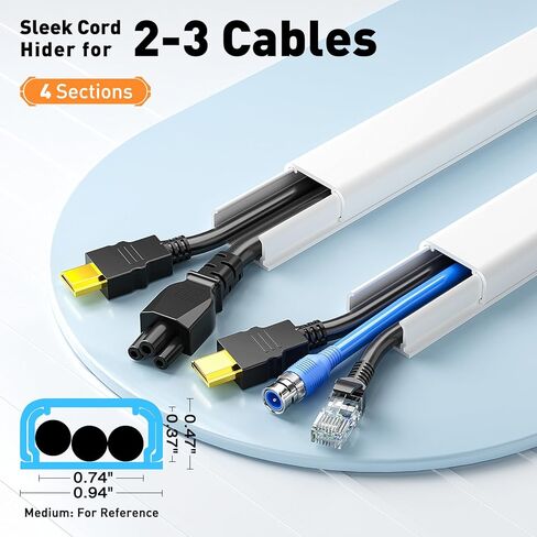 Delamu Cord Hider, 62.8in Cord Cover Wall, One-Cord Cable Hider, Wire Covers for Cords, Cable Cover Cable Raceway, Wall Cord Cable Concealer, Wire Hiders for TV on Wall, 4xL15.7 W0.59 H0.4in, White in Kuwait