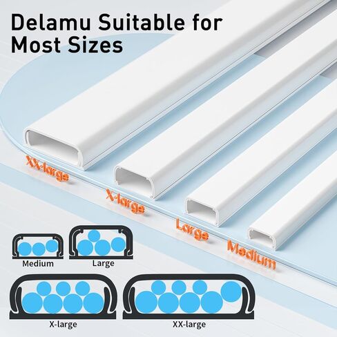 Delamu Cord Hider, 62.8in Cord Cover Wall, One-Cord Cable Hider, Wire Covers for Cords, Cable Cover Cable Raceway, Wall Cord Cable Concealer, Wire Hiders for TV on Wall, 4xL15.7 W0.59 H0.4in, White in Kuwait
