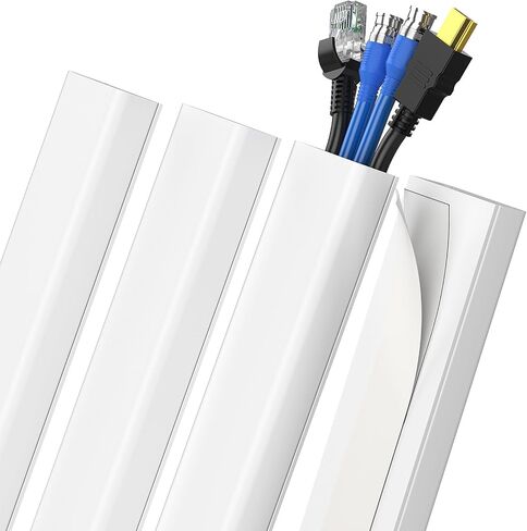 Delamu Cord Hider, 62.8in Cord Cover Wall, One-Cord Cable Hider, Wire Covers for Cords, Cable Cover Cable Raceway, Wall Cord Cable Concealer, Wire Hiders for TV on Wall, 4xL15.7 W0.59 H0.4in, White in Saudi Arabia