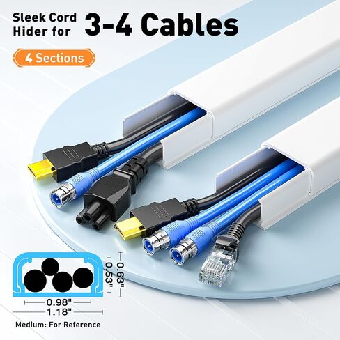 Delamu Cord Hider, 62.8in Cord Cover Wall, One-Cord Cable Hider, Wire Covers for Cords, Cable Cover Cable Raceway, Wall Cord Cable Concealer, Wire Hiders for TV on Wall, 4xL15.7 W0.59 H0.4in, White in Saudi Arabia