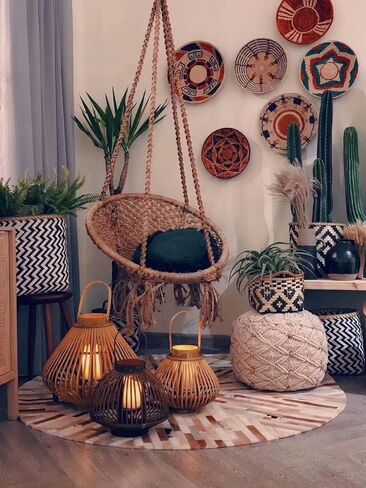 سلة حائط منسوجة من النخيل الطبيعي، لوحة جدارية معلقة لديكور المنزل، هدية الانتقال لمنزل جديد، ديكورات منسوجة جنوب غرب للحائط، هدايا مصنوعة يدويًا in Kuwait