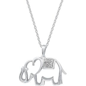 Sterling Silver 1/10cttw Natural Round-Cut Diamond (J-K Color, I2-I3 Clarity) Elephant Pendant-Necklace,18"