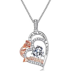 Mom and Daughter Necklace 925 Sterling Silver Love Heart Pendant Mother's Day Necklace Birthday Jewelry Gifts for Mom from Daughters