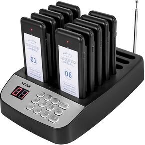 VEVOR Restaurant Pager System, Wireless 500m Long Range Lineup Waiting Queue Signal, Guest Customer Calling Beepers with Vibration & Flashing, 16 Buzzers for Food Truck, Church, Nursery, Hospital