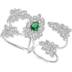 Two-Finger Statement Ring Palm for Women, Fashion CZ Crystal Adjustable Rings Cocktail Open Multiple Ring Leaf Wedding Party Prom Accessory Jewelry Gifts for Her