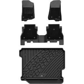 3W Floor Mats Fit for Jeep Wrangler 4XE 2021-2024 Hybrid 4 Door (Non JL or JK), Black All-Weather TPE Floor Liner for 1st and 2nd Row Full Set Car Mats, Red Logo