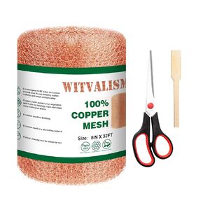 Copper Mesh Rodent Control, Premium Copper Mesh Ideal for Hole Blocking, 5in x 32ft Rustproof Pure Copper Mesh Roll for Mice Slug Snail Control, with Exclusive Wood Stick and Scissors