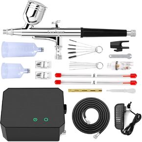 Gocheer Upgraded 40PSI Airbrush Kit, Dual-Action Multi-Function Airbrush Set with Compressor for Painting Portable Air Brush Set for Cake Decoration Makeup Art Craft Nail Design Model Tattoo