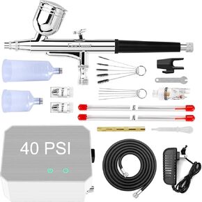 Gocheer Upgraded 40PSI Airbrush Kit, Dual-Action Multi-Function Airbrush Set with Compressor for Painting Portable Air Brush Set for Cake Decoration Makeup Art Craft Nail Design Model Tattoo