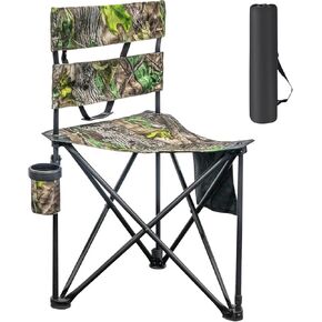 Extra Large Folding Tripod Chair with Backrest Portable Hunting Chair with Cup Holder Camping Chair for Blind, Fishing, Hiking