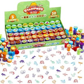 JOYIN 50 Pcs Assorted Stamps for Kids - Self-Ink Stamps with 50 Designs for Birthday Party Favor, Carnival Prizes, School Stampers, Goodie Bag, Halloween, Christmas (Zoo, Holiday Stampers)