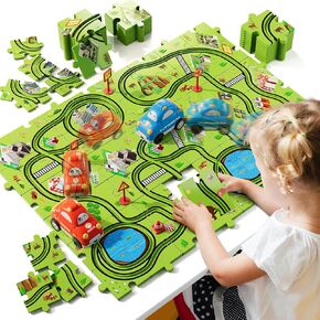Bennol Toddler Toys Gifts for 2 3 4 5 Year Old Boys, 56 PCS Jigsaw Puzzle Race Track Car Set Toys for Kids Boys Toddlers 1-3 2-4 3-5 4-6, Puzzle Tracks Car Toys Gifts for 2 3 4 5 Year Old Boys Kids
