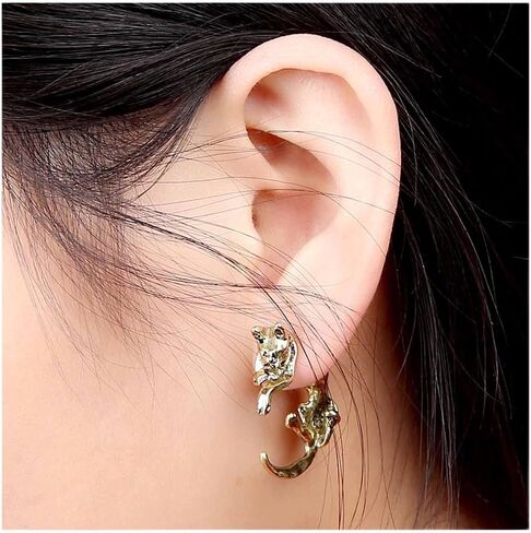 Punk Cat Jacket Earrings Black Cat Earrings Gothic Fox Stud Earrings Animal Front Back Earrings Jewelry for Women and Girls in Saudi Arabia