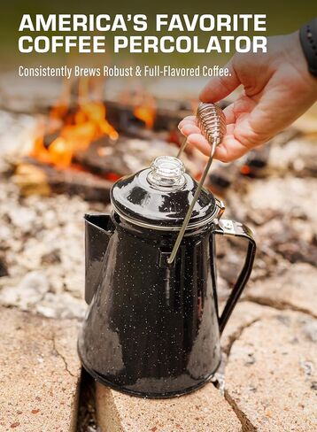 COLETTI Classic Percolator Coffee Pot & Enamel Mug Set — Camping Coffee Pot, Enamel Coffee Mug – Complete Nostalgic Bundle – German Imported Enamel Powder [Blue, 12 Cup] [12 oz, Set of 4] in Saudi Arabia