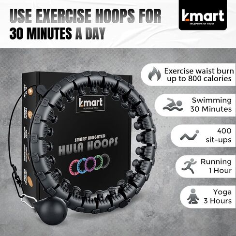 حلقات هولا الذكية من K-MART، دائرة هولا مرجحة 24 حلقة لياقة بدنية قابلة للفصل مع كرة دوارة أوتوماتيكية 360 درجة، تدليك، لياقة البالغين لفقدان الوزن in Kuwait