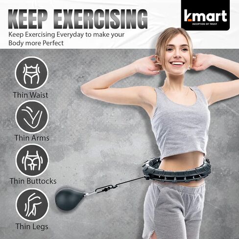 حلقات هولا الذكية من K-MART، دائرة هولا مرجحة 24 حلقة لياقة بدنية قابلة للفصل مع كرة دوارة أوتوماتيكية 360 درجة، تدليك، لياقة البالغين لفقدان الوزن in Kuwait