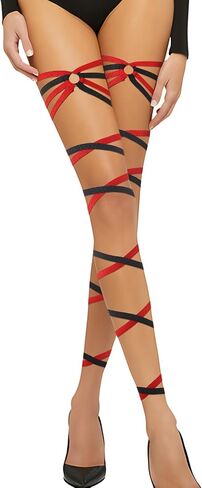 Lorealri Blue/Red Leg Wraps Rave Elastic Garter with O Ring Rave Outfits Festivals Exotic Costume for Women and Girls in Kuwait