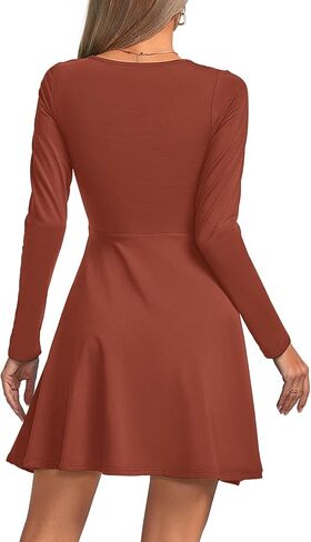 Umenlele Women's Scoop Neck Long Sleeve Dresses Casual Flowy Swing Mini Short Wrap Skater Dress in Saudi Arabia