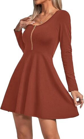 Umenlele Women's Scoop Neck Long Sleeve Dresses Casual Flowy Swing Mini Short Wrap Skater Dress in Saudi Arabia
