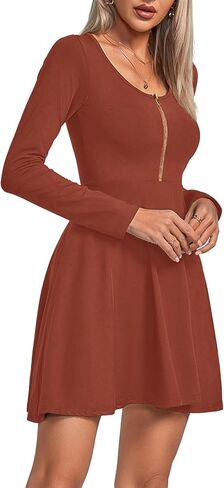 Umenlele Women's Scoop Neck Long Sleeve Dresses Casual Flowy Swing Mini Short Wrap Skater Dress in Saudi Arabia