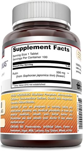 Amazing Formulas Rutin Supplement | 500 Mg | Tablets | Non-GMO | Gluten Free | Made in USA (100 Count) in Saudi Arabia