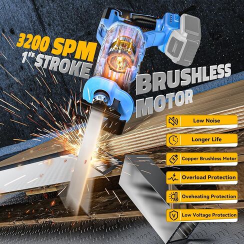 Cordless Reciprocating Saw for DeWalt 20V Max, Brushless Motor Variable Speed, Tool-Free Blade Change, Cerycose Reciprocating saw with LED Light,4 Saw Blades for Metal Wood PVC Cutting, No Battery in Saudi Arabia