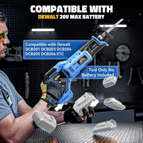 Cordless Reciprocating Saw for DeWalt 20V Max, Brushless Motor Variable Speed, Tool-Free Blade Change, Cerycose Reciprocating saw with LED Light,4 Saw Blades for Metal Wood PVC Cutting, No Battery in Saudi Arabia