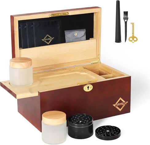 مجموعة صندوق خيزران كبير من TNAMASUN مع قفل، صندوق تخزين مزخرف للمنزل مع صينية قابلة للإزالة، برطمانات زجاجية، أداة ملحقة، صندوق هدايا رائع in Kuwait