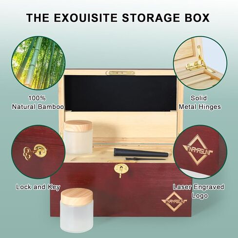 مجموعة صندوق خيزران كبير من TNAMASUN مع قفل، صندوق تخزين مزخرف للمنزل مع صينية قابلة للإزالة، برطمانات زجاجية، أداة ملحقة، صندوق هدايا رائع in Kuwait